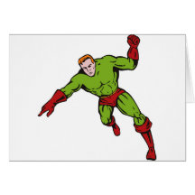 superhero male running punching cartoon greeting cards