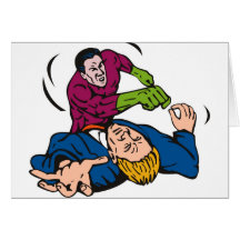 superhero male running punching cartoon greeting cards