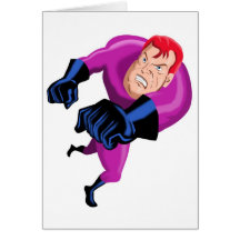superhero male running punching cartoon card