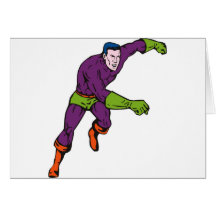 superhero male running punching cartoon card