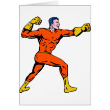 superhero male running punching cartoon greeting cards