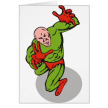 superhero male running punching cartoon greeting card