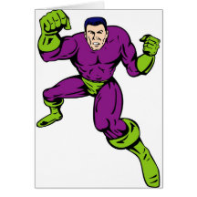 superhero male running punching cartoon card