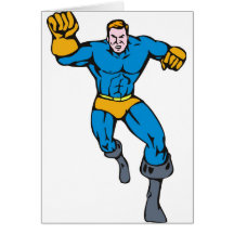 superhero male running punching cartoon cards