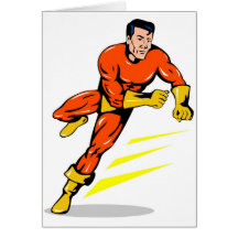 superhero male running punching cartoon cards