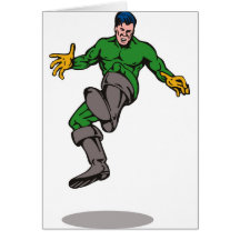 superhero male running punching cartoon cards