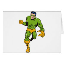 superhero male running punching cartoon cards