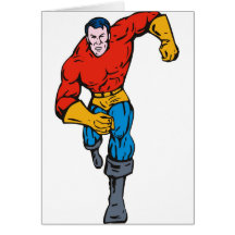 superhero male running punching cartoon cards