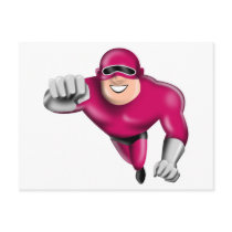 superhero male running punching cartoon post cards