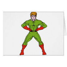 superhero male standing comics style greeting card