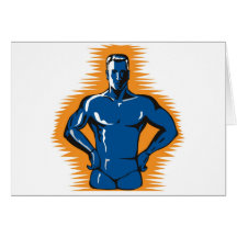 superhero male standing front retro cards