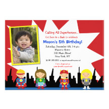 Superhero Photo Birthday Party Invitations
