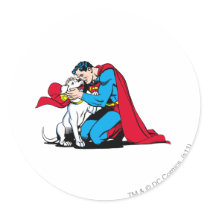Superman and Krypto Round Stickers