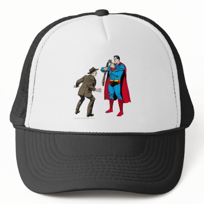 Superman bends a gun hats