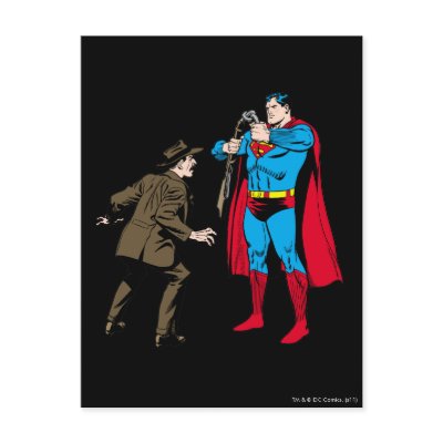 Superman bends a gun postcards