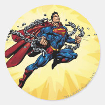 Superman breaks chains round sticker