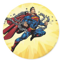 Superman breaks chains round sticker