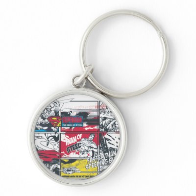 Superman Comic Book Collage keychains