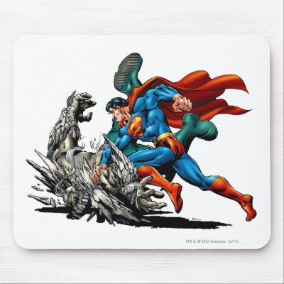 Superman Fights Monster mousepads