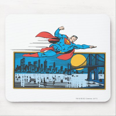 Superman Flies Across Town mousepads