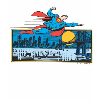 Superman Flies Across Town t-shirts
