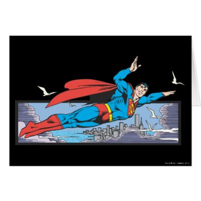 Superman Flies Thru City cards