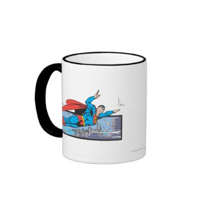 Superman Flies Thru City mugs