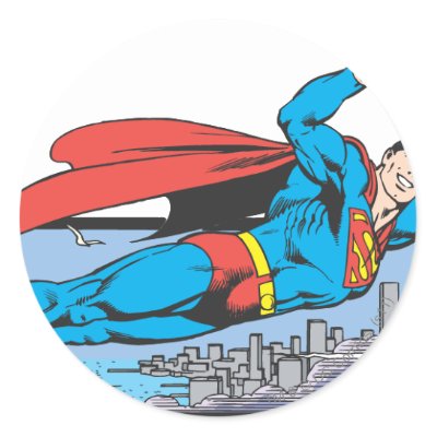 Superman Flies Thru City stickers