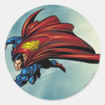 Superman flys with cape round stickers