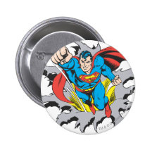 Superman Tears Thru Pinback Button