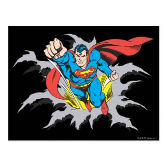 Superman Tears Thru Post Card