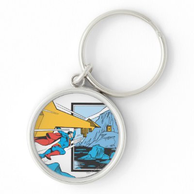 Superman Tunneling Into Rock keychains