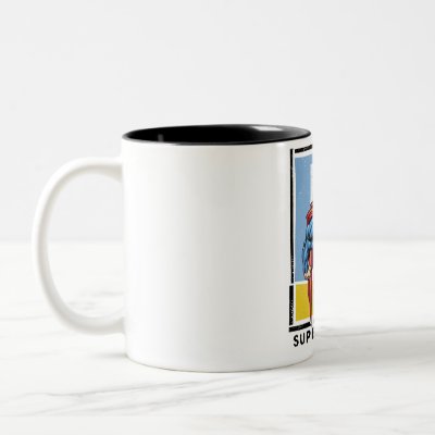 Superman with colorful background mugs