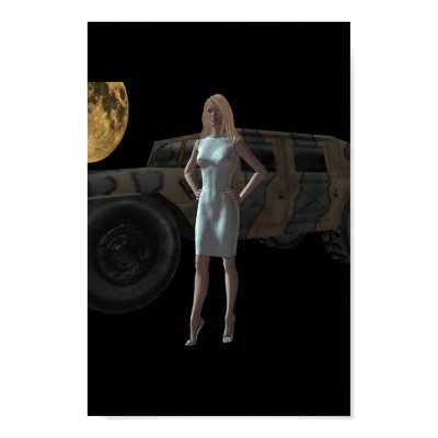 Supermodel standing in moonlight before a hummer posters by daddylion