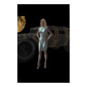 Supermodel standing in moonlight before a hummer posters