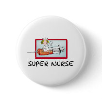 supernurse - Humorous Cartoon Nurse on Syringe. Pinback Buttons