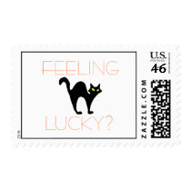 Superstitious Black Cat Halloween Postage Stamp