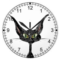 Superstitious Black Cat Round Wall Clock