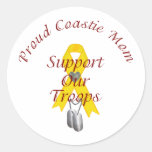 Support Our Troops Coastie Mom (Yellow Ribbon) Stickers