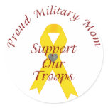 Support Our Troops Military Mom (Yellow Ribbon) Round Stickers
