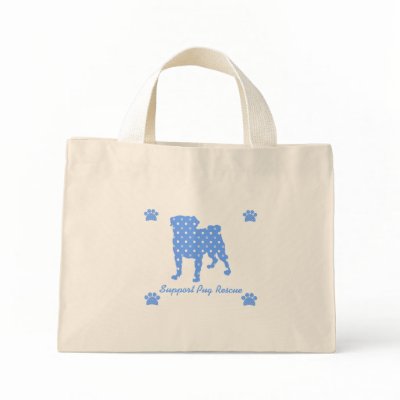 Support Pug Rescue Blue Pug Dots Tote Bag by PugsNPals