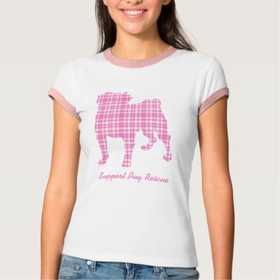 Support Pug Rescue Pugs N Pals Pink Plaid Pug Tees Tshirt by PugsNPals