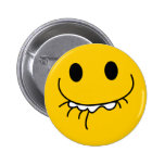 Suppressed laughing yellow smiley face pinback button