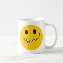 Suppressed laughing yellow smiley face mugs
