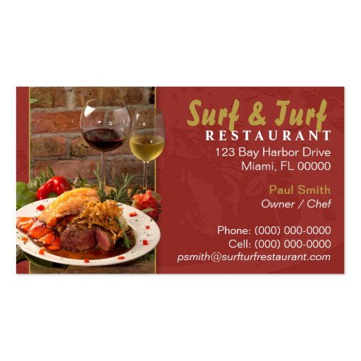 Surf and Turf Restaurant Business Card (front side)