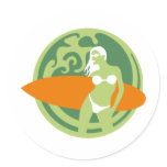 surf babe round stickers
