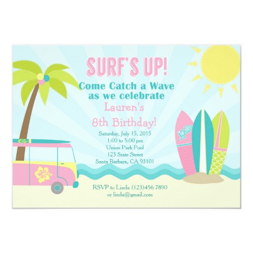 Surf Birthday Invitation for Girl in Pink! | Zazzle