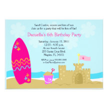 SURF BOARD BEACH SAND CASTLE 5x7 Custom Invitation