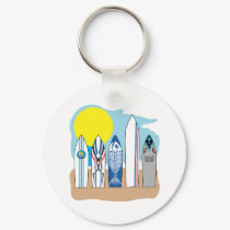 Surf Boards at the Beach keychains