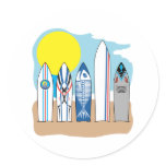 Surf Boards at the Beach Round Sticker